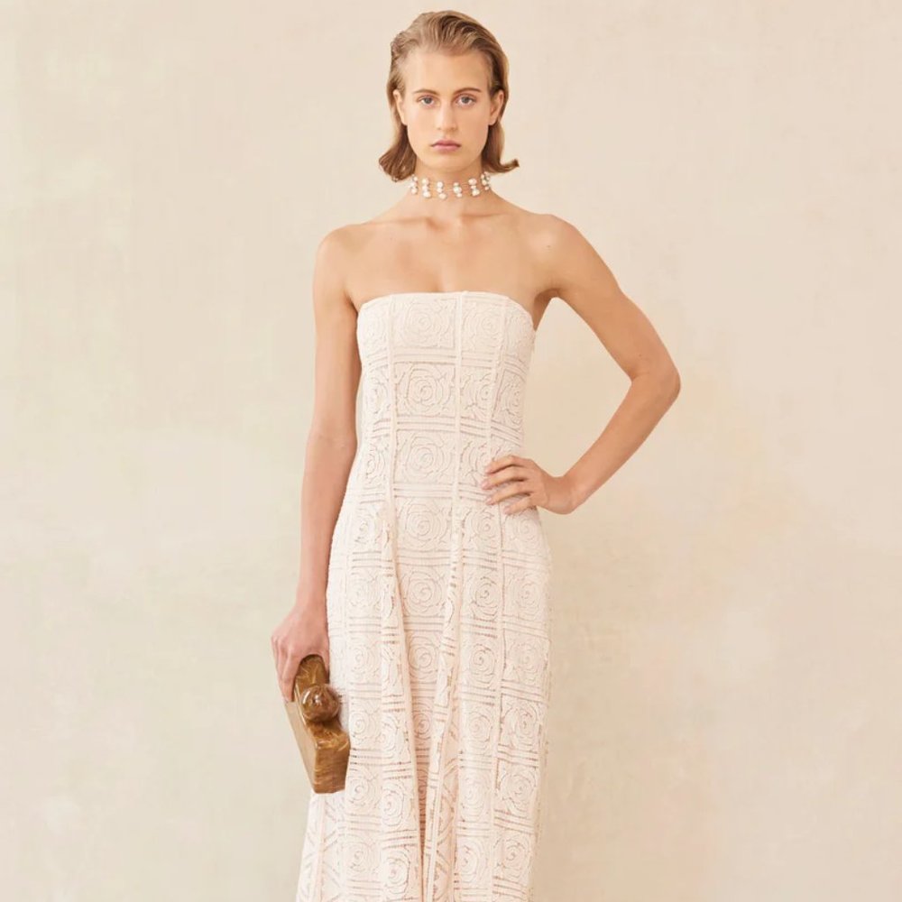 Cult Gaia Solia Strapless Floral Ivory Lace Dress
